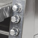 Star-Holman QCS2-600H compact conveyor toaster, close-up of the stainless steel control panel dials for heat and speed