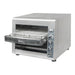 Star-Holman QCS3-950H conveyor toaster in stainless steel with empty wire feed rack and front tray, angled front view