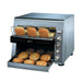 Star-Holman QCS3-950H conveyor toaster in stainless steel with 3-inch opening, toasting bun halves with finished buns below