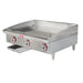 Star-Max 536TGF 36-inch electric griddle, angled view with the stainless steel grease drawer pulled out