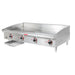 Star-Max 548TGF 48-inch electric griddle, angled view with the stainless steel grease drawer pulled out