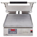 Star Pro-Max PGT14 heavy duty ribbed panini grill, stainless steel with lid open showing grooved plates and digital panel