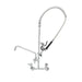 T&S Brass Equip Line wall mount pre-rinse faucet in chrome with spring hose, spray valve and add on swing spout