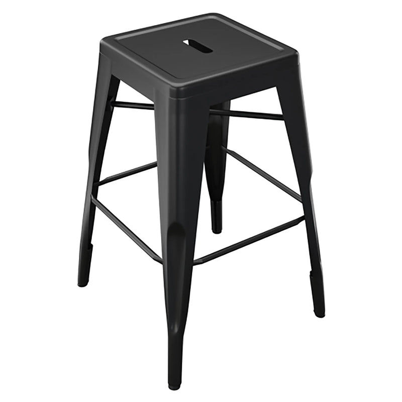Tarrison Amelia all-weather stackable backless metal stool in matte black with footrest rungs, first size option