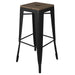 Tarrison Amelia indoor stackable backless metal stool in black with wood seat and footrest rungs, taller size option