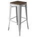 Tarrison Amelia indoor stackable backless metal stool in white with wood seat and footrest rungs, taller size option
