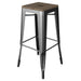 Tarrison Amelia indoor stackable backless stool in clear-coat steel with wood seat and footrest, taller size option