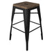 Tarrison Amelia indoor stackable backless metal stool in black with wood seat and footrest rungs, shorter size option
