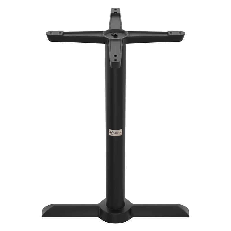 Tarrison Core Collection all-weather 22" T-table base in black, dining height with cast T-shaped foot, front view
