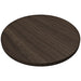 Tarrison Core Collection round laminate indoor table top with T-nuts in dark walnut finish, top view