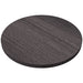 Tarrison Core Collection round laminate indoor table top with T-nuts in charcoal grey woodgrain finish, top view