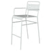 Tarrison Garrett all-weather stackable aluminum bar stool in white with armrests and slatted seat and back
