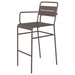 Tarrison Garrett all-weather stackable aluminum bar stool in bronze brown with armrests and slatted back