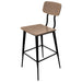 Tarrison Kate bar stool with black metal frame, footrest rungs and walnut-tone wood seat and backrest, angled view