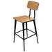 Tarrison Kate bar stool with black metal frame, footrest rungs and natural light wood seat and backrest, angled view