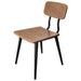 Tarrison Kate side chair with black metal frame, walnut-tone wood seat and curved wood backrest, angled front view