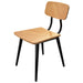 Tarrison Kate side chair with black metal frame, natural light wood seat and curved wood backrest, angled front view