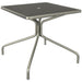 Tarrison Maddox all-weather square mesh table in metallic grey with umbrella hole and splayed tubular legs