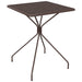 Tarrison Maddox all-weather square mesh table in bronze brown, smaller size option with crossed tubular legs