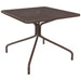 Tarrison Maddox all-weather square mesh table in bronze brown, larger size option with umbrella hole, angled view