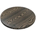 Tarrison seamless thermofoil round indoor table top with T-nuts in dark embossed ash woodgrain finish, top view