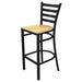 Tarrison Spencer ladder back bar stool with black metal frame, footrest ring and natural wood seat