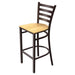 Tarrison Spencer ladder back bar stool with dark walnut metal frame, footrest ring and natural wood seat