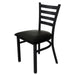 Tarrison Spencer ladder back side chair with black metal frame and black vinyl upholstered seat, angled view