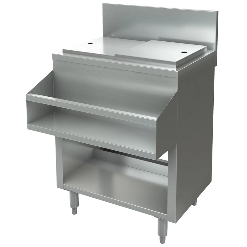 Tarrison TA-CMU24 series 24 inch stainless steel cocktail mix unit, no sink configuration with open shelves