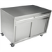 Thorinox TCAD series stainless steel closed dish cabinet with drawer, sliding doors and casters, angled view
