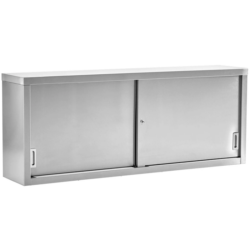 Thorinox TWCA series stainless steel closed wall cabinet with two sliding doors and recessed handles, angled view