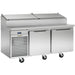 Traulsen TS066HT 66-inch two door stainless steel refrigerated pizza prep table with covered pan rail, angled view
