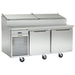 Traulsen TS072HT 72-inch two door stainless steel refrigerated pizza prep table with lids closed, angled view