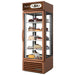 True G4SM-23-HC~TSL01 27-inch four sided glass display refrigerator with brown finish, showing cakes and desserts
