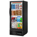 True GDM-10-58-HC-TSL01 25-inch black single glass door display refrigerator stocked with drinks and food