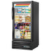 True GDM-10-HC~TSL01 25-inch black single glass door display refrigerator stocked with drinks, front view