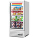 True GDM-10F-HC~TSL01 25-inch white single glass door display freezer stocked with frozen meals