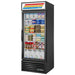 True GDM-26-HC~TSL01 30-inch black single glass door display refrigerator stocked with beverages, front view