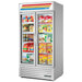 True GDM-35F-HC~TSL01 40-inch white double glass door display freezer stocked with frozen foods