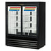 True GDM-41CPT-48-HC-LD 48-inch black double sliding door pass-through display refrigerator with empty shelves