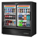 True GDM-41SL-48-HC-LD 47-inch black double sliding door shallow glass display refrigerator stocked with soda