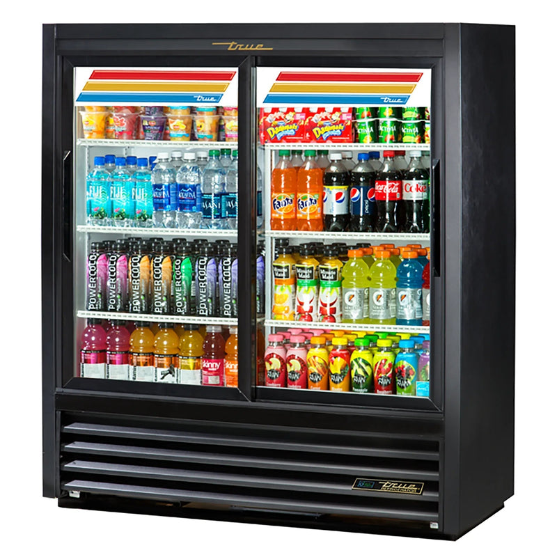 True GDM-41SL-54-HC-LD Double Sliding Door 47" Wide Shallow Glass Display Refrigerator-Phoenix Food Equipment
