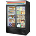 True GDM-47RL-HC-LD 51-inch black double sliding glass door rear load display refrigerator, stocked, front view