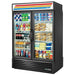 True GDM-49RL-HC~TSL01 54-inch black double swing glass door rear load display refrigerator, stocked