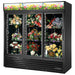 True GDM Series 78-inch black triple sliding glass door flower display refrigerator filled with bouquets