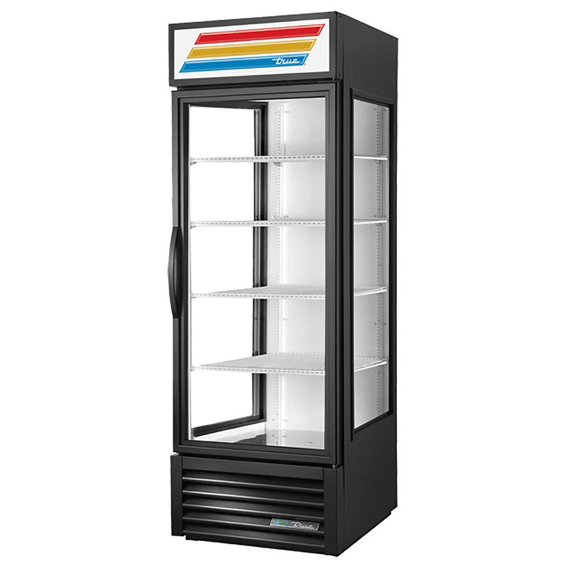 True GEM-23-HC-TSL01 27-inch black three sided glass door display refrigerator with empty white shelves