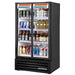 True Slim Line TVM-30SL-HC~VM03 31-inch black double glass door display refrigerator stocked with drinks