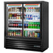 True Slim Line TVM-48SL-54-HC~VM01 48-inch black double glass door display refrigerator stocked with drinks