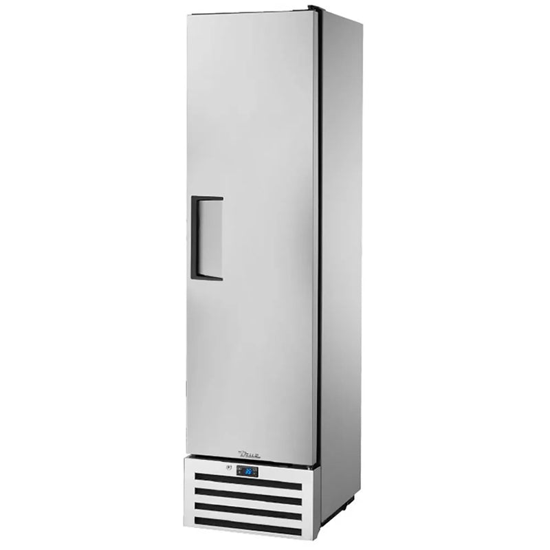 True T-11-HC 19" wide single solid door stainless steel reach-in refrigerator with door closed, angled view
