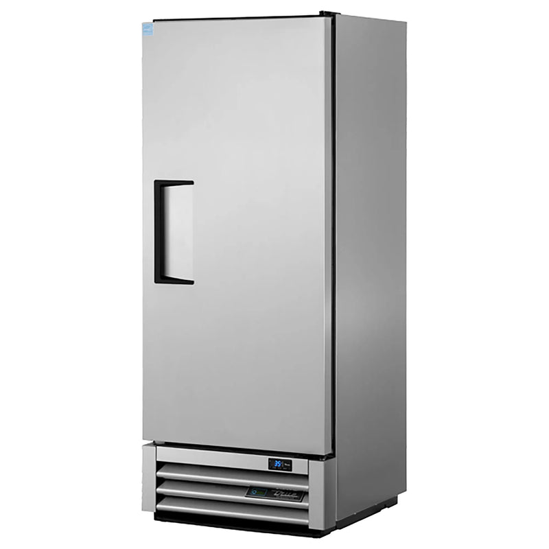 True T-12-HC 25" wide single solid door stainless steel reach-in refrigerator with door closed, angled view